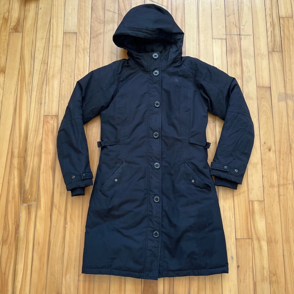 The North Face Hyvent Black Hooded Insulated Long Parka Coat Womens Size Small